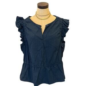 FREE ASSEMBLY Gingham Peplum Ruffle Sleeve Top Shirt Women XXL 2XL